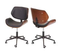 Chaise De Bureau Hwc-G25, Pivotante, Bois Courbé, Aspect Noyer, Rétro, Réglable En Hauteur Brun Noir Multicolore