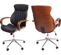 Chaise De Bureau Hwc-H39, Pivotante, Fauteuil, Bois Courbé, Aspect Noyer, Similicuir Noir Multicolore