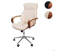 Chaise de bureau HWC-H39 pivotante fauteuil bois courbé aspect noyer similicuir ~ beige-crème