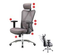 Chaise de bureau HWC-J86 charge maximale 150kg sans repose-pieds gris