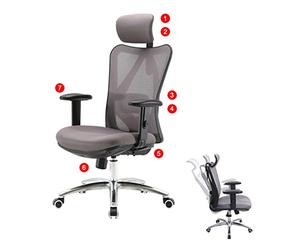Chaise de bureau HWC-J86 charge maximale 150kg sans repose-pieds gris