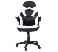 Chaise de bureau HWC-K13, chaise pivotante Gaming, accoudoirs réglables, similicuir noir-blanc