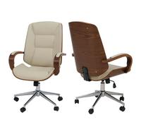 Chaise de bureau HWC-O83, chaise pivotante, fauteuil de direction, similicuir (280 g/m²) Bois courbé certifié MVG Aspect noyer crème