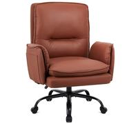 Chaise de bureau IWMH, Chaise de bureau ergonomique avec accoudoirs, Canapé en cuirPolyuréthaneavec roulettes, Réglable en hauteur Fauteuil de direction pour bureau, salon - Marron