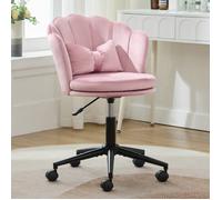 Chaise de bureau - LANGTU - Modèle Pétale - Velours Rose - Hauteur réglable 45-55 cm - Pivotante 360°
