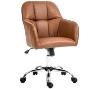 HOMCOM Chaise de Bureau Fauteuil de Coiffeuse Chaise à roulettes, Hauteur réglable et Fonction à Bascule, Chaise pivotante en revêtement synthétique pour Bureau Chambre ou Salon, Marron