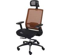 Chaise de bureau HWC-A20 chaise pivotante, ergonomique, appui-tête, tissu noir/orange