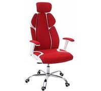 Chaise de bureau HWC-F12, chaise pivotante, tissu + similicuir rouge/blanc