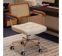 Chaise de Bureau Moderne Chaise de Bureau en rotin avec Rembourrage Réglable en Hauteur Pivotant à 360° for Maison Salon Bureau d'ordinateur(White)