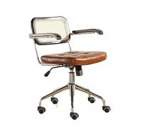 Chaise de bureau moderne en cuir jaune avec dossier en rotin, fauteuil pivotant réglable en hauteur pour bureau à domicile, chambre à coucher, salon, chaise de travail capitonnée pour ordinateur (64