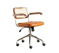 Chaise de bureau moderne en cuir jaune avec dossier en rotin, fauteuil pivotant réglable en hauteur pour bureau à domicile, chambre à coucher, salon, chaise de travail capitonnée pour ordinateur (64