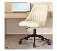 Chaise de Bureau Moderne sans accoudoirs en Cuir synthétique avec Base en métal Robuste et siège pivotant rembourré épais, Couleur crème