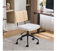 Chaise de Bureau Pivotant à Roulettes 360° en Chenille - Fauteuil manager Réglable - Dossier en Rotin - Ivoire