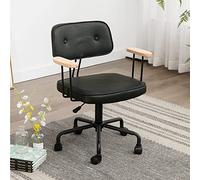 Chaise de bureau pivotante à dossier moyen avec accoudoirs en bois - Chaise d'étude en cuir synthétique pour la maison, bureau d'ordinateur créatif avec support ergonomique