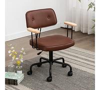 Chaise de bureau pivotante à dossier moyen avec accoudoirs en bois - Chaise d'étude en cuir synthétique pour la maison, bureau d'ordinateur créatif avec support ergonomique