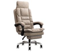 Chaise de Bureau pivotante avec Repose-Pieds et Appui-tête, inclinable en Tissu Lin, Dossier à 155°, Couleur Kaki