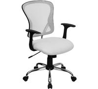 Chaise de Bureau pivotante en Maille Alfred Mid-Back White de Flash Furniture avec Base et accoudoirs chromés
