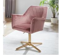 Chaise de bureau pivotante en velours FineBuy - Rose - Avec accoudoirs et dossier - Fixe - 97 x 55 x 55 cm