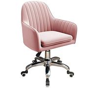Chaise de bureau pivotante en velours rose réglable en hauteur avec accoudoirs, rotation à 360°, chaise de travail confortable pour la maison, le bureau, la chambre à coucher, la commode