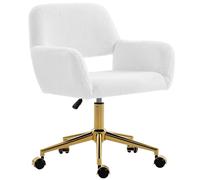 Chaise de bureau pivotante HOMCOM, chaise de bureau rembourrée en fausse fourrure de lapin avec hauteur réglable, accoudoirs et roulettes pour bureau à domicile, chambre à coucher, maquillage,