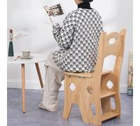 Chaise De Bureau Pliable Et Transformable avec Étagère 4 Niveaux Tabouret Rangement Multifonctionnel pour Salon Balcon Cuisine Et Bureau Siège Lecture Confortable(Wood)