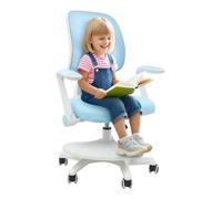 Chaise de bureau pour enfant - 40 x 39 cm - 158 kg - Réglable - Avec accoudoirs rotatifs à 90 ° et chaise pivotante réglable en hauteur - Pour encourager une bonne posture - Blanc + bleu