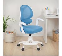 IDIMEX Chaise de Bureau pour Enfant ISLA Bleue Pivotante avec Repose-Pied et Accoudoirs, Assise Rembourrée et Réglable en Hauteur, Dossier Mesh Respirant