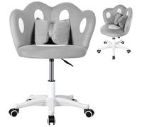 Chaise de bureau pour enfants, chaise maquillage ergonomique pivotante avec oreiller à nœud, ordinateur enfants réglable en hauteur, tabourets roulants siège large chambre coucher filles Gris