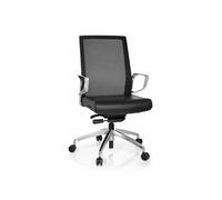 hjh OFFICE 720056 Chaise de Bureau, Chaise Bureau Provider Net Noir avec accoudoirs chromés, Dossier en Tissu Maille Respirant, Assise Confortable en Simili-Cuir, Facile d'entretien, piètement en alu