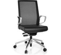 hjh OFFICE 720056 Chaise de Bureau, Chaise Bureau Provider Net Noir avec accoudoirs chromés, Dossier en Tissu Maille Respirant, Assise Confortable en Simili-Cuir, Facile d'entretien, piètement en alu