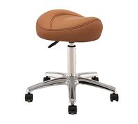 Chaise de bureau réglable de 36 à 50 cm, tabouret roulant pour hygiénistes dentaires et artistes, siège de salon pivotant à 360° en métal avec roues en polyuréthane - Couleur marron