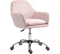 Chaise de bureau Réglable en hauteur Chaise de bureau pivotante Homeoffice Chaise avec dossier et accoudoirs Aspect velours Chaise de maquillage pour bureau, Rose Aosom