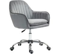Chaise de bureau Réglable en hauteur Chaise de bureau pivotante Homeoffice Chaise avec dossier et accoudoirs aspect velours Chaise de maquillage pour bureau, Gris Aosom