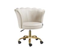 Chaise - TECTAKE - Fauteuil de bureau STELLA rembourré dossier en forme fleur avec revêtement velours 65 x 64 x 78 cm - Crème/Or