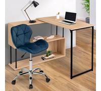 Chaise de bureau ROBINE velours bleu à roulettes