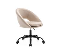 Chaise de bureau ronde à roulettes en velours blanc cassé. Pam. L 59 x P 60 x H 79 / 89cm