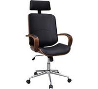 Chaise de bureau rotative en bois cintré avec repose-tête et faux cuir Marron G