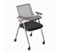 Chaise de bureau roulante bleue avec bureau attaché, chaise de réception en maille avec accoudoirs, siège d'entraînement mobile et salle d'attente, parfaite pour le bureau et l'école