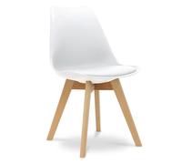 Waytex Chaise de Bureau Style Scandinave - Siège de Bureau ou Salle à Manger Coque Rigide avec Coussin en Simili Cuir - Pieds en Bois Robuste - Design Nordique Moderne - Coloris Blanc