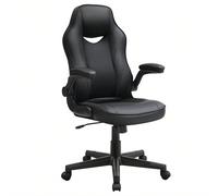 Chaise De Bureau, Siège Ergonomique Pivotant, Avec Accoudoirs Rabattables, Hauteur Réglable Et Inclinaison Libre, Noir Noir