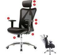 Chaise de bureau SIHOO Chaise de bureau, ergonomique, soutien lombaire réglable, charge max. 150kg ~ sans repose-pieds noir