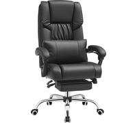 Chaise de bureau SONGMICS avec repose-pieds et coussin lombaire, avec roulettes, rembourrée, ergonomique, pivotante, similicuir, noir, OBG71B