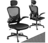Chaise de bureau - TECTAKE - Fauteuil de bureau ARGES forme ergonomique avec soutien lombaire et appuie-tête réglables - Noir
