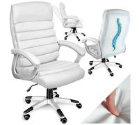 Chaise de bureau - TECTAKE - Fauteuil de direction PAUL avec accoudoirs rembourrés et fonction de bascule réglable - Blanc