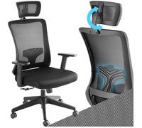Chaise de bureau - TECTAKE - Fauteuil de bureau PHOIBE forme ergonomique avec soutien lombaire et appuie-tête réglables - Noir