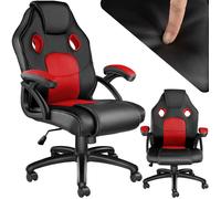 Chaise de bureau - TECTAKE - Fauteuil de direction gamer MIKE avec rembourrage épais et revêtement en cuir synthétique - Noir/Rouge