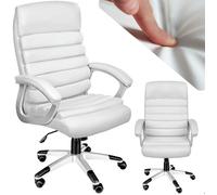 Chaise de bureau - TECTAKE - Fauteuil de direction PAUL avec accoudoirs rembourrés et fonction de bascule réglable - Blanc