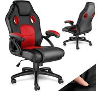 Chaise de bureau - TECTAKE - Fauteuil de gamer MIKE avec rembourrage épais et revêtement en cuir synthétique - Noir/Rouge