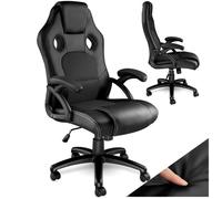 Chaise de bureau - TECTAKE - Fauteuil de gamer TYSON avec rembourrage épais et revêtement en cuir synthétique - Noir