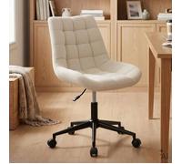 IDIMEX Chaise de Bureau VASILO Fauteuil en Velours Côtelé Blanc Crème avec Piétement en Métal Laqué Noir, Assise Réglabe en Hauteur, Rembourrée et Pivotante